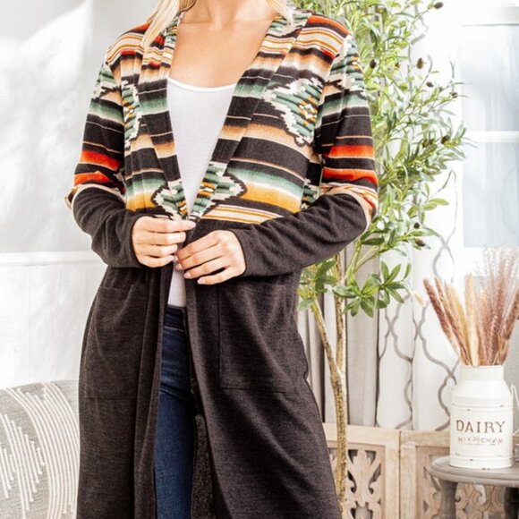 Sweaters - NWT Long Aztec Print Cardigan with Hood